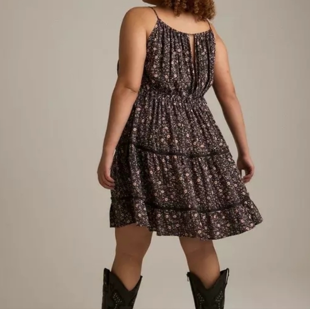 Woven Floral Tiered Sundress - Black